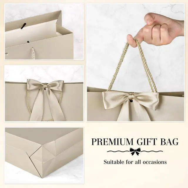 Alt view image 3 of 7 - Champagne Gift Bags with Handles, 13", 2 Pack | With 2 Tissue Paper & 2 Cards, For Wedding, Bridal Shower, Birthday Party