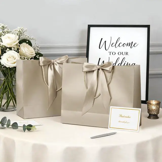 Alt view image 5 of 7 - Champagne Gift Bags with Handles, 13", 2 Pack | With 2 Tissue Paper & 2 Cards, For Wedding, Bridal Shower, Birthday Party