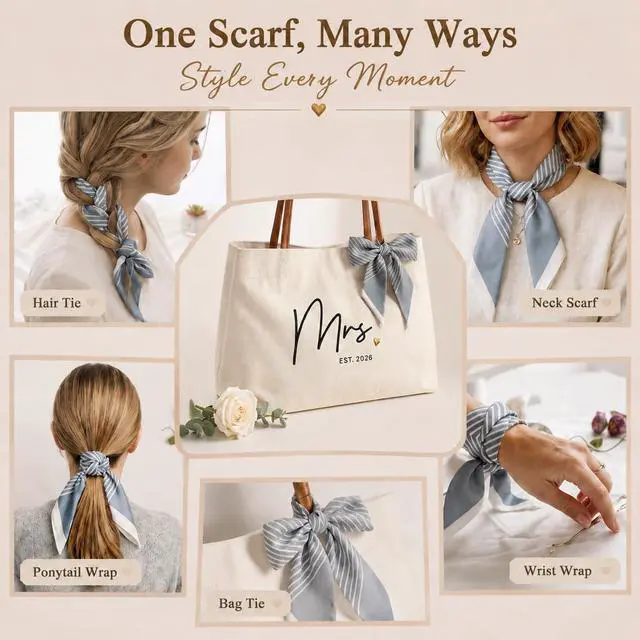 Alt view image 6 of 7 - Bridal Shower Gifts for Bride, Mrs Tote Bag 2026, Canvas | Engagement Gift for Bride, Wifey, Bachelorette Party Favors, Honeymoon, Wedding Essentials Bag with Leather Handle & Pocket