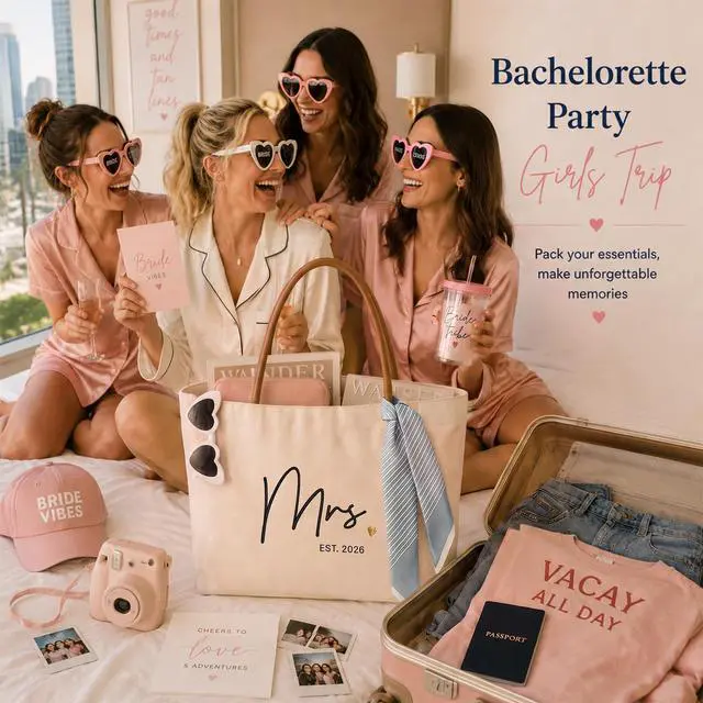 Alt view image 4 of 7 - Bridal Shower Gifts for Bride, Mrs Tote Bag 2026, Canvas | Engagement Gift for Bride, Wifey, Bachelorette Party Favors, Honeymoon, Wedding Essentials Bag with Leather Handle & Pocket