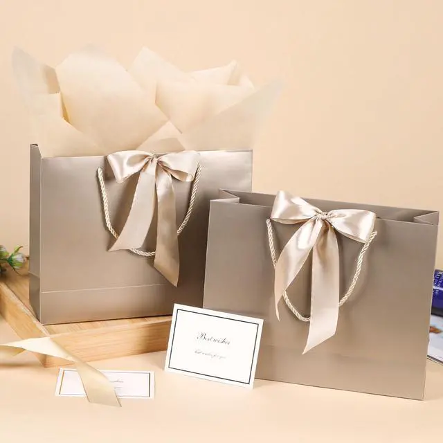 Alt view image 3 of 6 - 10 Set Medium Gift Bags with Handles (Champagne, 12.6x9.8x4.3 In) | 10 Luxury Gift Bags with 20 Tissue Paper and 10 Cards, Idea for Women Men Housewarming Bridal Shower Wedding Birthday