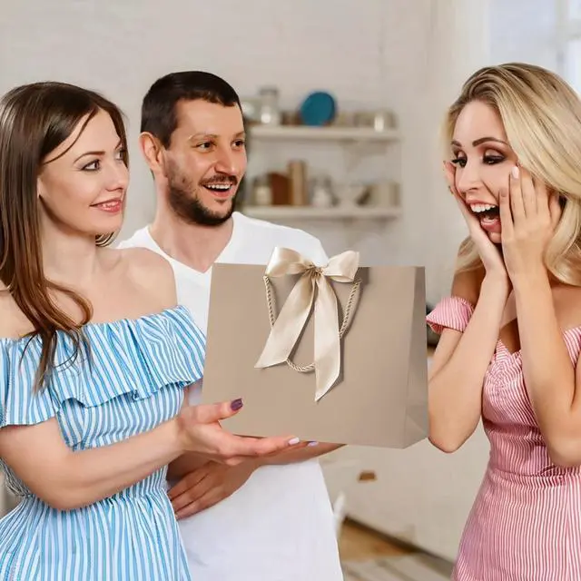 Alt view image 4 of 6 - 10 Set Medium Gift Bags with Handles (Champagne, 12.6x9.8x4.3 In) | 10 Luxury Gift Bags with 20 Tissue Paper and 10 Cards, Idea for Women Men Housewarming Bridal Shower Wedding Birthday