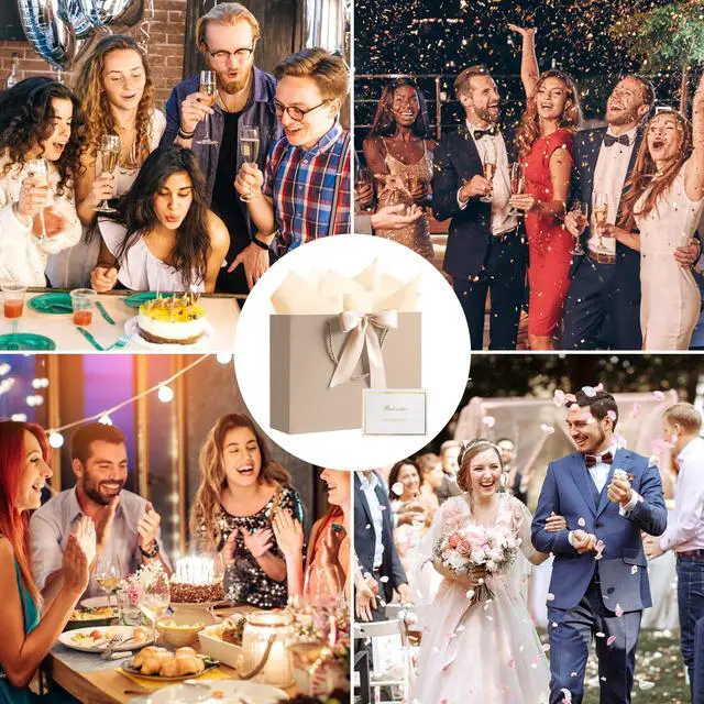 Alt view image 5 of 6 - 10 Set Medium Gift Bags with Handles (Champagne, 12.6x9.8x4.3 In) | 10 Luxury Gift Bags with 20 Tissue Paper and 10 Cards, Idea for Women Men Housewarming Bridal Shower Wedding Birthday