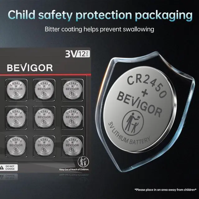 Alt view image 2 of 6 - 2450 Battery Compatible with AirTag CR2450 Lithium 3V Coin Battery for Child Safety, Suitable for Key Fobs, Smart Sensors, Scales, Candles and More (CR2450-12P)