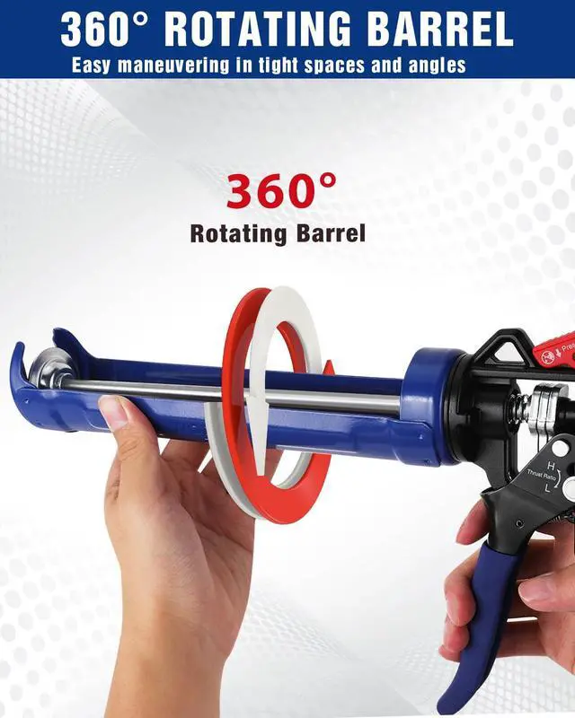 Alt view image 7 of 7 - Caulking Gun, Hand Caulk Gun with Adjustable 9:1&18:1 Thrust Ratio | Less-Dripping Regulating, Sealant Silicone Gun with Comfort Grip, Smooth Round Rod for 10oz Caulk Tubes