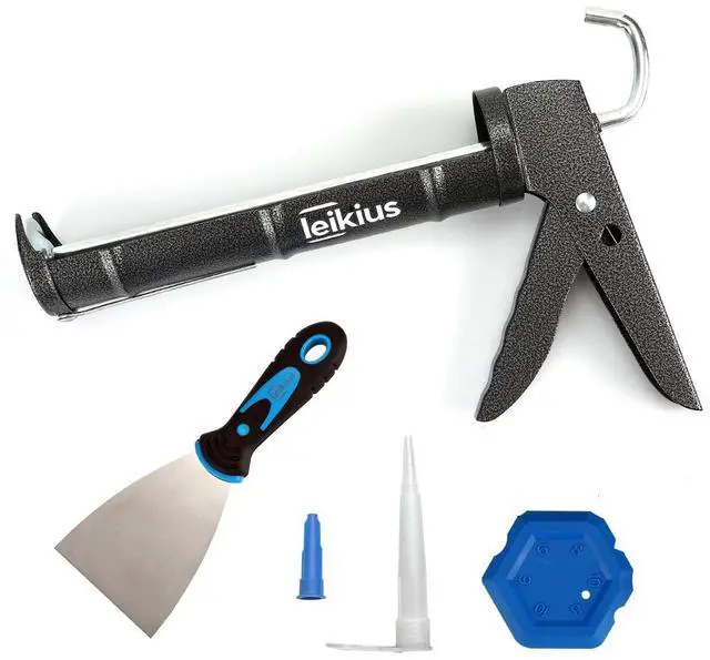 Main image of Caulk Gun,No-drip Silicone Caulking Gun, Caulking Tools Grout Scraper&Putty Knife For Kitchen Bathroom Sink Joint,With Gift Box Works 10 OZ Tubes Black-siliver
