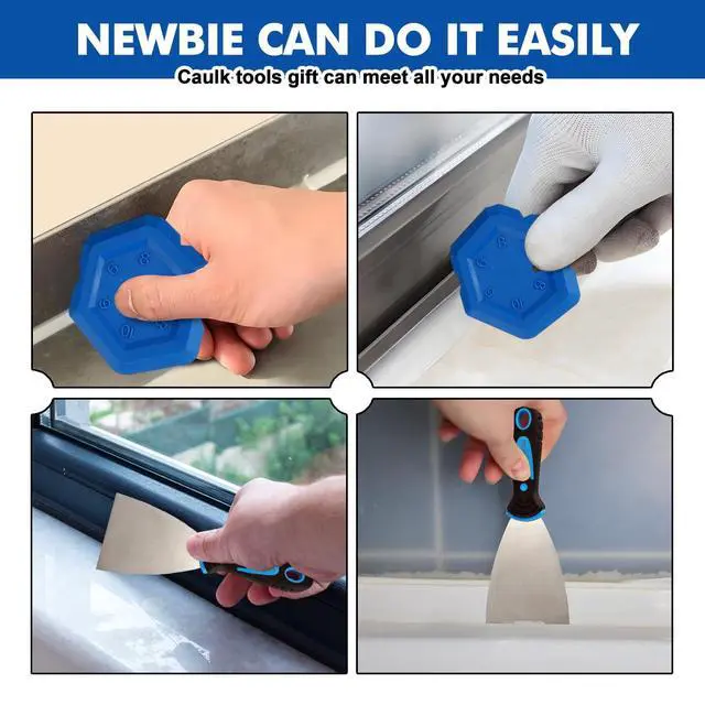 Alt view image 4 of 7 - Caulk Gun,No-drip Silicone Caulking Gun, Caulking Tools Grout Scraper&Putty Knife For Kitchen Bathroom Sink Joint,With Gift Box Works 10 OZ Tubes Black-siliver