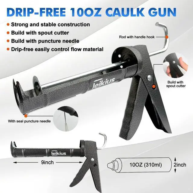 Alt view image 2 of 7 - Caulk Gun,No-drip Silicone Caulking Gun, Caulking Tools Grout Scraper&Putty Knife For Kitchen Bathroom Sink Joint,With Gift Box Works 10 OZ Tubes Black-siliver