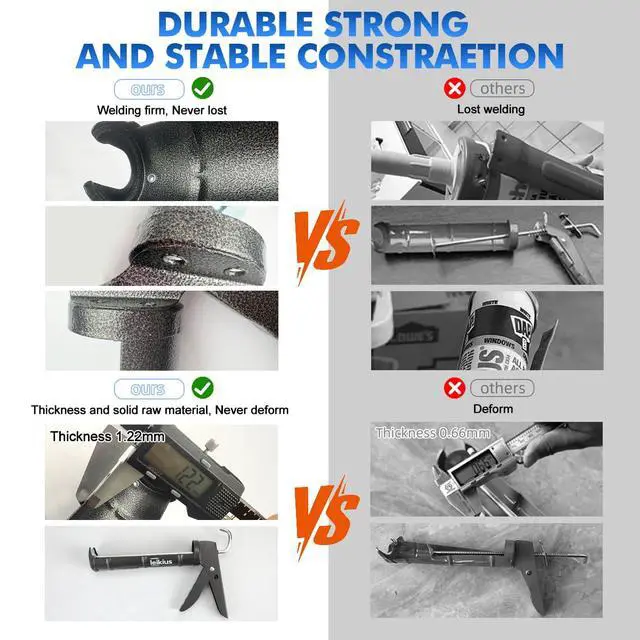 Alt view image 5 of 7 - Caulk Gun,No-drip Silicone Caulking Gun, Caulking Tools Grout Scraper&Putty Knife For Kitchen Bathroom Sink Joint,With Gift Box Works 10 OZ Tubes Black-siliver
