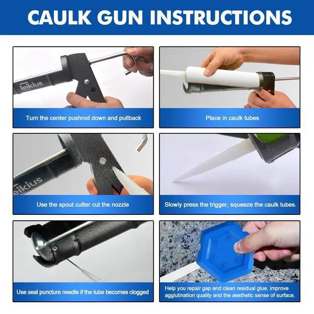 Alt view image 6 of 7 - Caulk Gun,No-drip Silicone Caulking Gun, Caulking Tools Grout Scraper&Putty Knife For Kitchen Bathroom Sink Joint,With Gift Box Works 10 OZ Tubes Black-siliver
