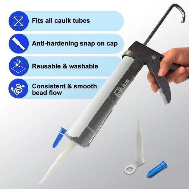 Alt view image 7 of 7 - Caulk Gun,No-drip Silicone Caulking Gun, Caulking Tools Grout Scraper&Putty Knife For Kitchen Bathroom Sink Joint,With Gift Box Works 10 OZ Tubes Black-siliver