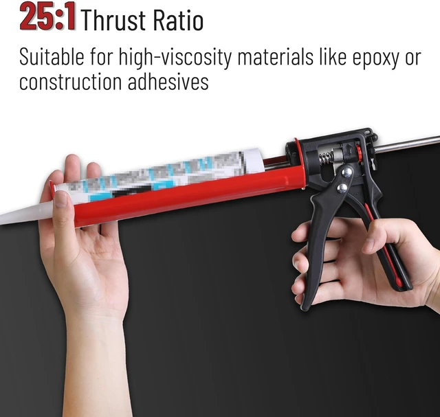 Alt view image 2 of 6 - 25:1 Thrust Ratio, Black & Red, Heavy Duty Caulk Gun No Drip