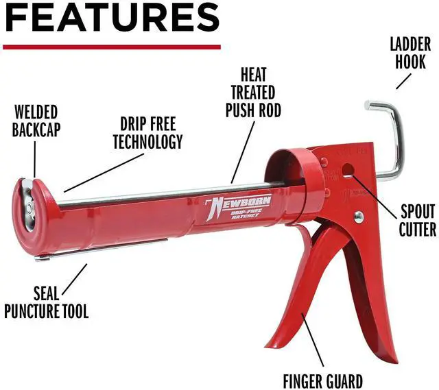Alt view image 6 of 6 - NEWBORN 189D Dripless Caulk Gun, 10 oz Container Size, Steel, 6:01, Half Barrel