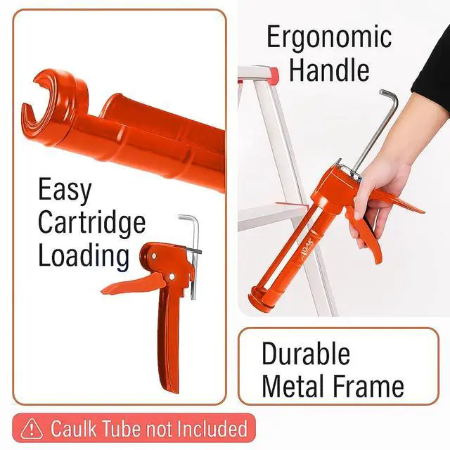 Alt view image 4 of 7 - Caulking Gun, 10:1 Thrust Ratio, No Drip Caulk Gun for Silicone & Sealant, Heavy Duty Hand Tool for Home Repair and Construction (Orange)