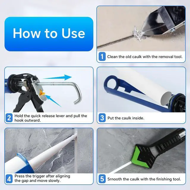 Alt view image 5 of 7 - Caulk Gun Kit, Smooth Silicone Caulking Gun and Caulk Remover Tool, Sealant Finishing Tool Grout Scraper for Kitchen Bathroom Window Sink Joint, All in One with Gift Box