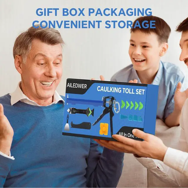 Alt view image 6 of 7 - Caulk Gun Kit, Smooth Silicone Caulking Gun and Caulk Remover Tool, Sealant Finishing Tool Grout Scraper for Kitchen Bathroom Window Sink Joint, All in One with Gift Box