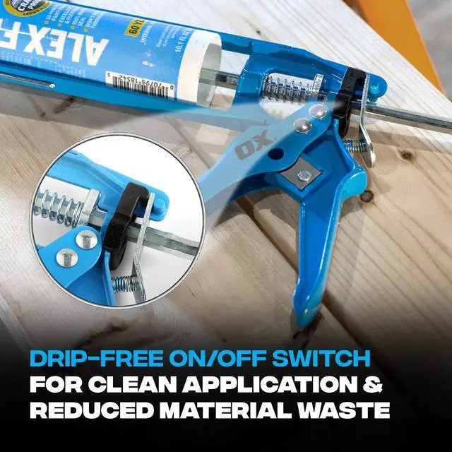 Alt view image 4 of 7 - Caulk Gun No Drip 10 oz Dripless Caulking Gun Skeleton Frame | Manual silicone gun, 10:1 thrust ratio, on/off drip switch, built-in spout cutter and seal punch