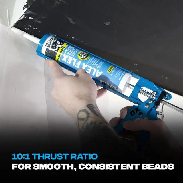 Alt view image 3 of 7 - Caulk Gun No Drip 10 oz Dripless Caulking Gun Skeleton Frame | Manual silicone gun, 10:1 thrust ratio, on/off drip switch, built-in spout cutter and seal punch