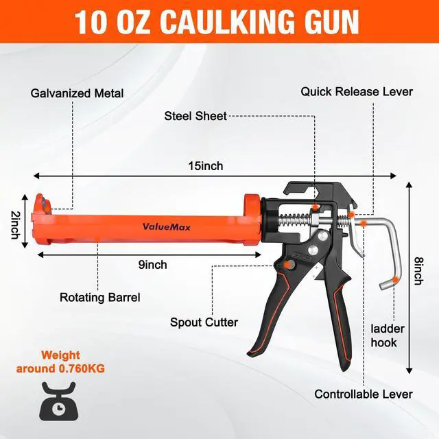 Alt view image 2 of 7 - Caulk Tool Kits and Caulk Gun, Silicone Caulking Gun | 6Pcs caulk toos, 10 OZ Silicone Caulking Gun, 3 in 1 Sealant Finishing Grout Scraper, Use for Bathroom Kitchen Sink Joint