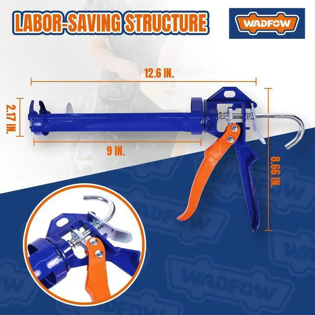 Alt view image 2 of 6 - Caulking Gun, No Drip Caulk Gun,9" Drip Free Adjustable Hand Caulking Gun with Comfort Grip and 360° Rotary Design, Smooth Round Rod for 10oz Caulk Tubes,WCG4109D, Blue