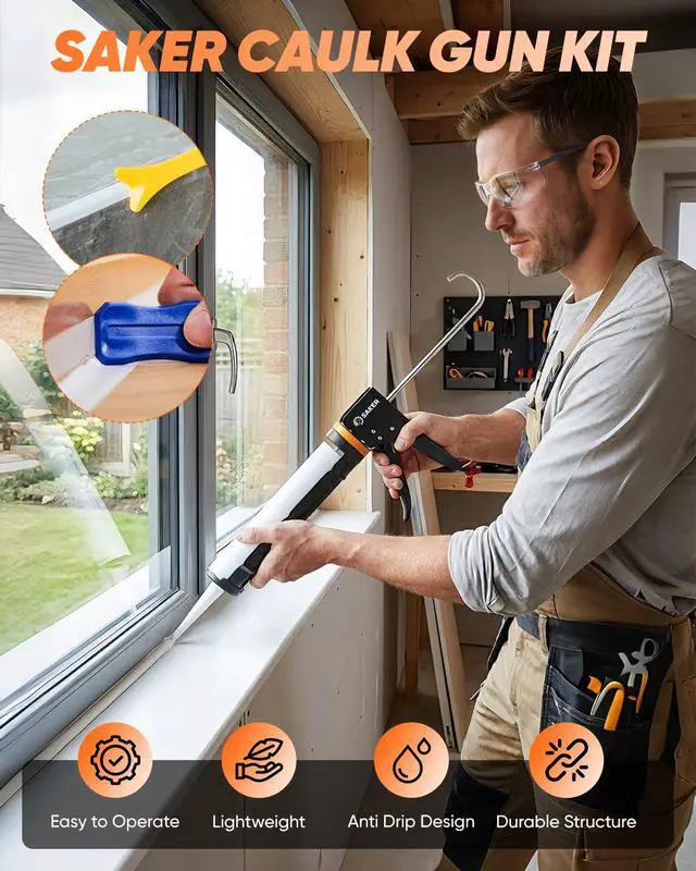 Alt view image 2 of 7 - Caulk Gun Kit, Manual Caulking Gun with 11-in-1 Caulking Tool Set, Silicone Sealant Finishing Tools, Grout Scrapers & Shapers with Masking Tape for Bathroom, Kitchen, Window & Home Repair
