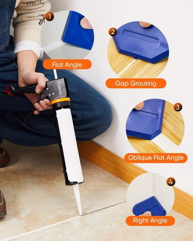 Alt view image 3 of 7 - Caulk Gun Kit, Manual Caulking Gun with 11-in-1 Caulking Tool Set, Silicone Sealant Finishing Tools, Grout Scrapers & Shapers with Masking Tape for Bathroom, Kitchen, Window & Home Repair
