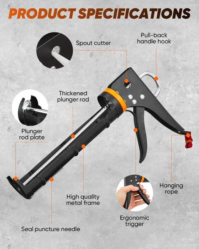Alt view image 4 of 7 - Caulk Gun Kit, Manual Caulking Gun with 11-in-1 Caulking Tool Set, Silicone Sealant Finishing Tools, Grout Scrapers & Shapers with Masking Tape for Bathroom, Kitchen, Window & Home Repair