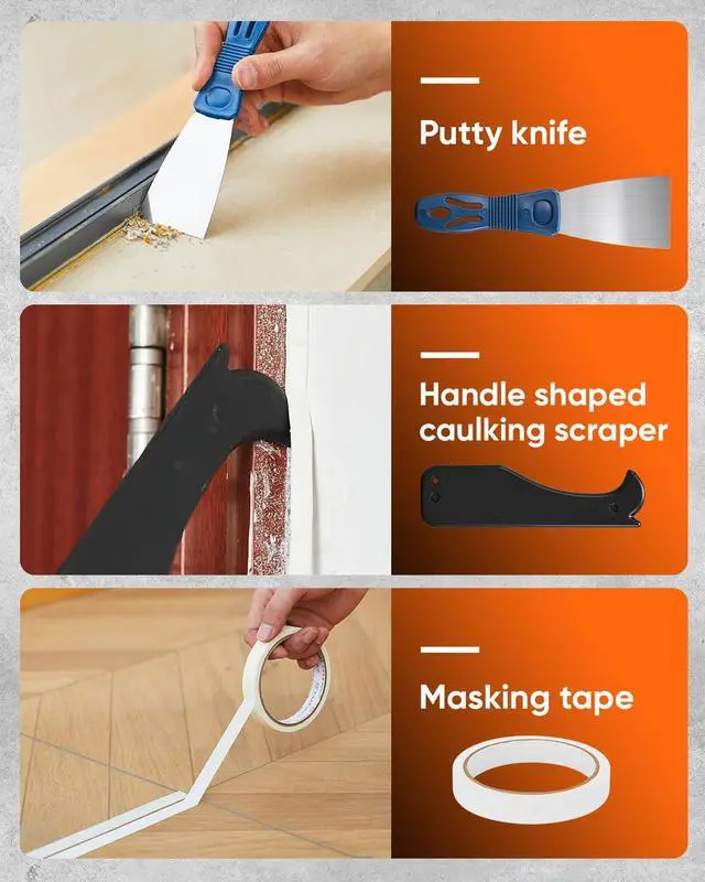 Alt view image 5 of 7 - Caulk Gun Kit, Manual Caulking Gun with 11-in-1 Caulking Tool Set, Silicone Sealant Finishing Tools, Grout Scrapers & Shapers with Masking Tape for Bathroom, Kitchen, Window & Home Repair