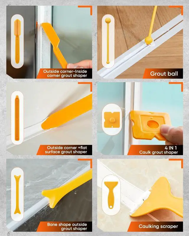 Alt view image 6 of 7 - Caulk Gun Kit, Manual Caulking Gun with 11-in-1 Caulking Tool Set, Silicone Sealant Finishing Tools, Grout Scrapers & Shapers with Masking Tape for Bathroom, Kitchen, Window & Home Repair
