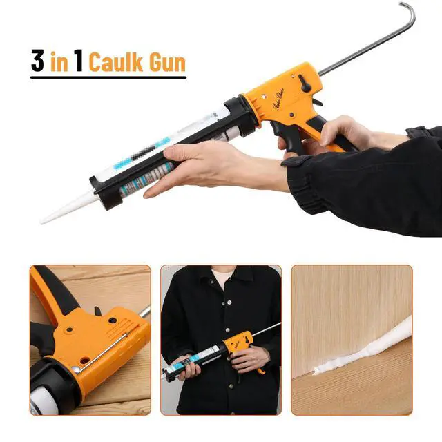 Alt view image 4 of 7 - 10:1 Thrust Ratio, 3 in 1 Caulk Gun No Drip, Caulking Tool Gun, Hand Caulking Guns, Silicone Gun, Caulking Gun Tool, No Drip Caulk Gun