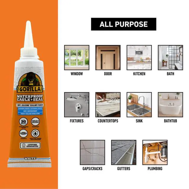 Alt view image 2 of 5 - 100% Silicone Caulk, Waterproof Sealant, 2.8oz Squeeze Tube, 2-Pack | 10 Year Mold Resistant, White Color, Suitable for Kitchen, Window, Bath, Marine, Door and More