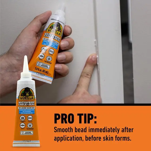 Alt view image 4 of 5 - 100% Silicone Caulk, Waterproof Sealant, 2.8oz Squeeze Tube, 2-Pack | 10 Year Mold Resistant, White Color, Suitable for Kitchen, Window, Bath, Marine, Door and More
