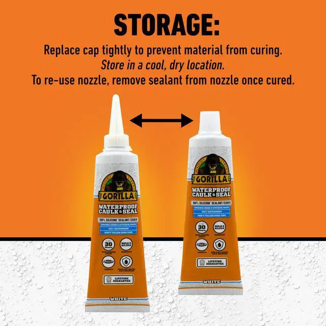 Alt view image 5 of 5 - 100% Silicone Caulk, Waterproof Sealant, 2.8oz Squeeze Tube, 2-Pack | 10 Year Mold Resistant, White Color, Suitable for Kitchen, Window, Bath, Marine, Door and More