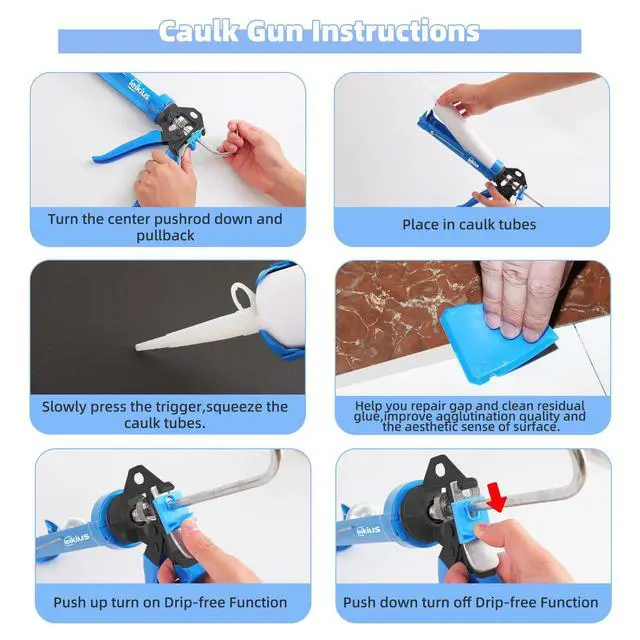 Alt view image 5 of 7 - Professional Caulk Guns, Heavy Duty Caulking Gun,Thrust Ratio 14:1,No-drip Rotating Barrel,10OZ Silicone Sealant gun, Come with Putty Knife,Caulk Finishing,Smoothing&Grout Removal Tool Kit