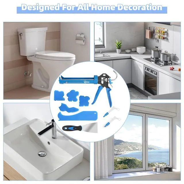 Alt view image 7 of 7 - Professional Caulk Guns, Heavy Duty Caulking Gun,Thrust Ratio 14:1,No-drip Rotating Barrel,10OZ Silicone Sealant gun, Come with Putty Knife,Caulk Finishing,Smoothing&Grout Removal Tool Kit