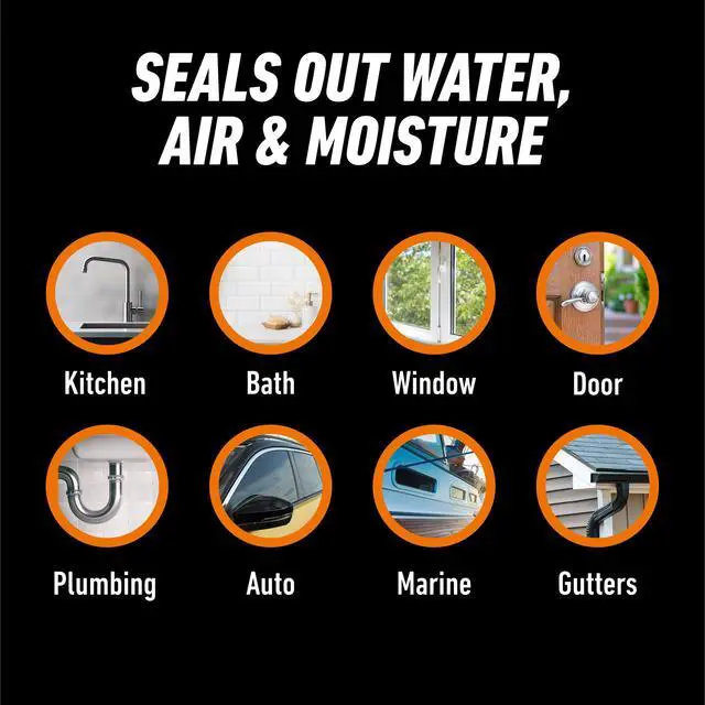 Alt view image 3 of 7 - 100% Silicone Waterproof Caulk, All-Purpose, White, 10 oz Cartridge | 30-Minute Water-Ready Cure, Mold and Mildew Resistant, Highly Flexible Sealant