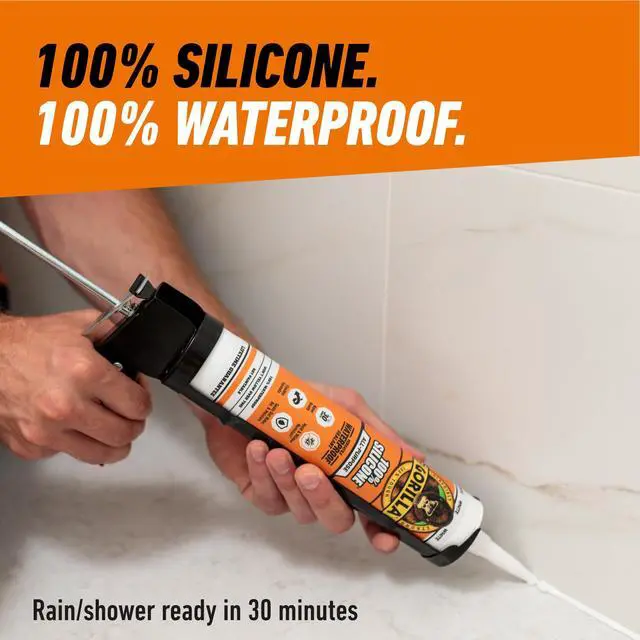 Alt view image 5 of 7 - 100% Silicone Waterproof Caulk, All-Purpose, White, 10 oz Cartridge | 30-Minute Water-Ready Cure, Mold and Mildew Resistant, Highly Flexible Sealant