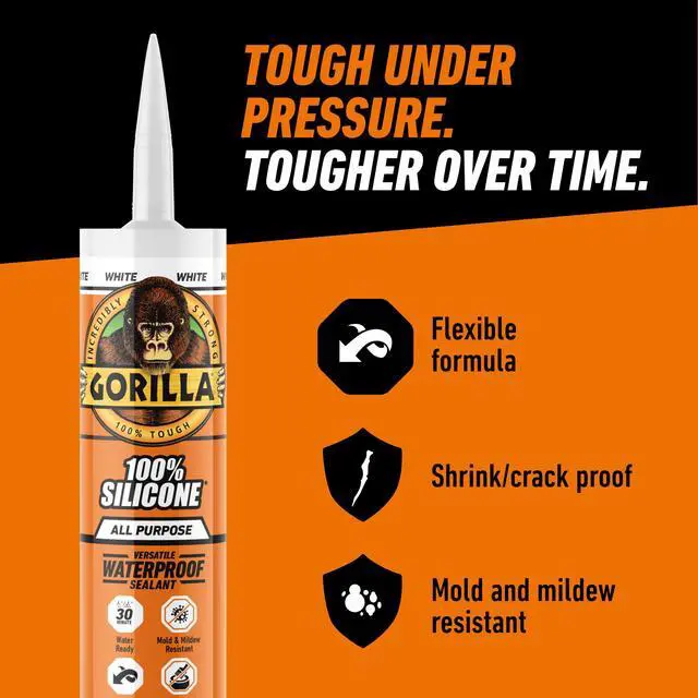 Alt view image 7 of 7 - 100% Silicone Waterproof Caulk, All-Purpose, White, 10 oz Cartridge | 30-Minute Water-Ready Cure, Mold and Mildew Resistant, Highly Flexible Sealant