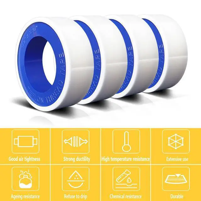 Alt view image 4 of 7 - 4 Rolls 1/2 Inch(W) X 520 Inches(L) Teflon Plumbers Tape,Pipe Sealing & Plumbing Thread Tape,PTFE Water Sealant Seal for Shower Head,White