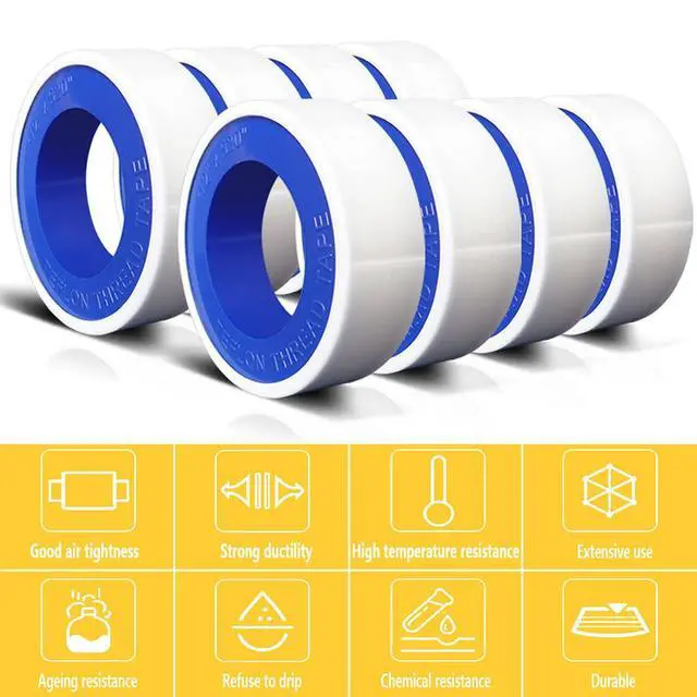 Alt view image 4 of 7 - 8 Rolls 1/2 Inch(W) X 520 Inches(L) Teflon Plumbers Tape,Pipe Sealing & Plumbing Thread Tape,PTFE Water Sealant Seal for Shower Head,White