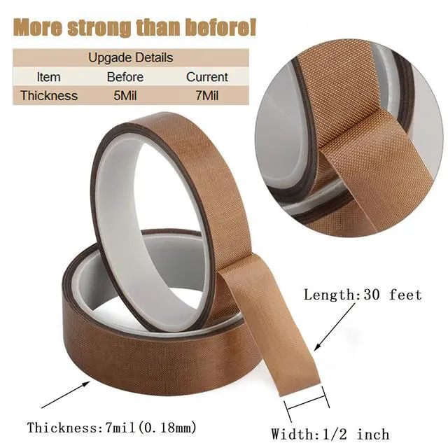 Alt view image 2 of 7 - Teflon Fabric Tape, 1/2 Inch 30 Feet PTFE Tape for Vacuum Sealer Machine, Hand Impulse Sealers Insulation PTFE Coated Fiberglass Adhesive Tape Compatible with FoodSaver, Seal A Meal, Weston, Cabella