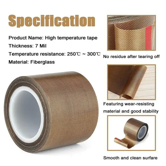 Alt view image 3 of 7 - Teflon Fabric Tape, 1/2 Inch 30 Feet PTFE Tape for Vacuum Sealer Machine, Hand Impulse Sealers Insulation PTFE Coated Fiberglass Adhesive Tape Compatible with FoodSaver, Seal A Meal, Weston, Cabella