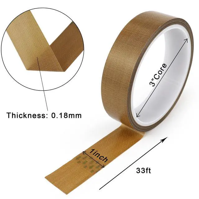 Alt view image 3 of 7 - Teflone Tape PTFE Glass Cloth Coated, (1-inch x 33 Feet x 0.18mm) High Temperature Fiberglass Adhesive Tape for Vacuum Sealer Machine