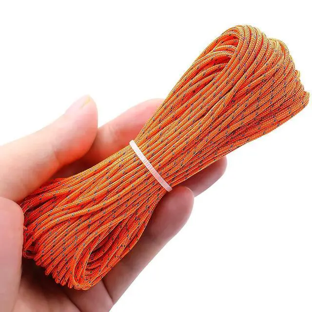 Alt view image 4 of 7 - 1.8mm Fluorescent Reflective Guyline Tent Rope Camping Cord Paracord 65 Feet (Orange, 20m)