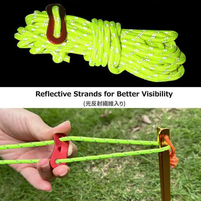 Alt view image 4 of 7 - Reflective Tent Guide Rope Lightweight Guy Line Cord with Aluminum Adjuster Tensioner for Camping Hiking Backpacking - Essential Survival Gear 13 ft per piece (Orange - 4mm - 12 Pack)