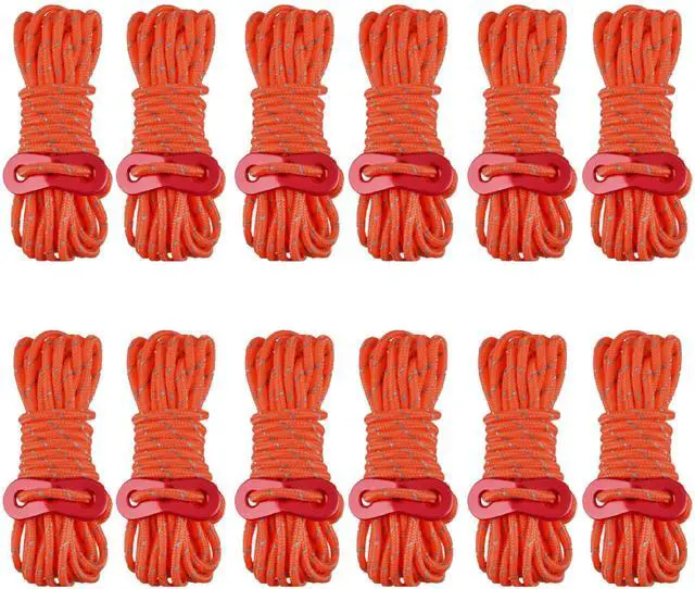 Main image of Reflective Tent Guide Rope Lightweight Guy Line Cord with Aluminum Adjuster Tensioner for Camping Hiking Backpacking - Essential Survival Gear 13 ft per piece (Orange - 4mm - 12 Pack)