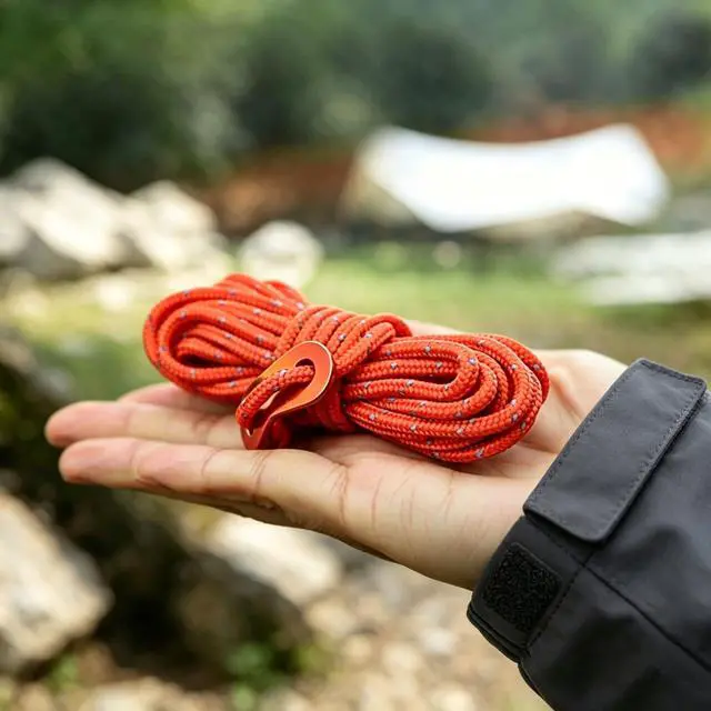 Alt view image 6 of 7 - Reflective Tent Guide Rope Lightweight Guy Line Cord with Aluminum Adjuster Tensioner for Camping Hiking Backpacking - Essential Survival Gear 13 ft per piece (Orange - 4mm - 12 Pack)