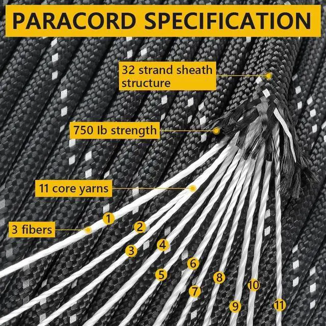 Alt view image 2 of 7 - 750Ib Reflective Paracord Rope, para Cord Lanyard, Parachute Spool Cord | 100', 4mm 11 Strand Polyester Rope for Hammock, Camping, Hiking, Shoelaces, Tent Guylines, Fade-resistant, Green