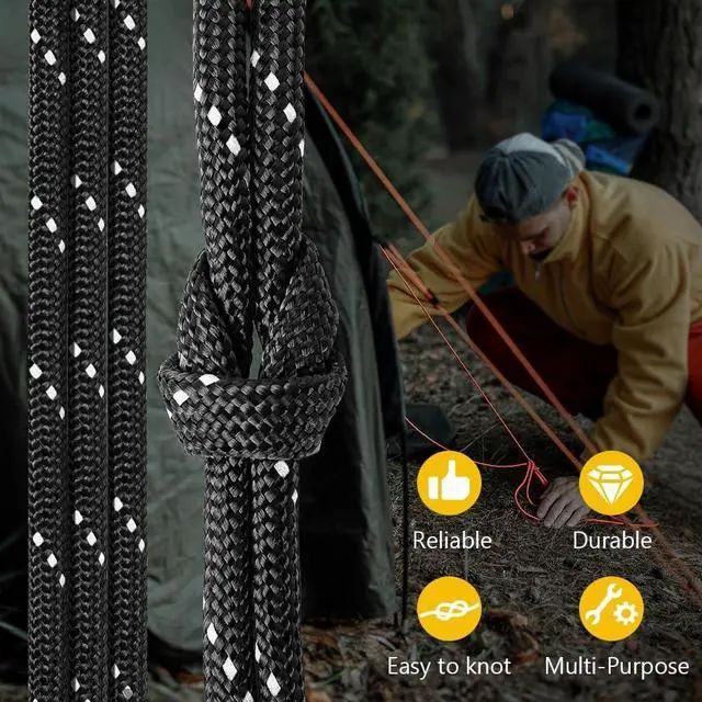Alt view image 5 of 7 - 750Ib Reflective Paracord Rope, para Cord Lanyard, Parachute Spool Cord | 100', 4mm 11 Strand Polyester Rope for Hammock, Camping, Hiking, Shoelaces, Tent Guylines, Fade-resistant, Green