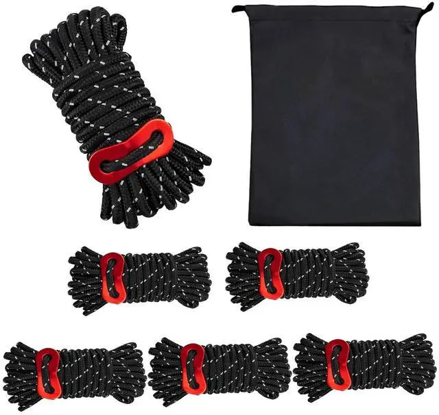 Main image of Lightweight Tent Guy Lines with Aluminum Tensioners6-Pack | Black
